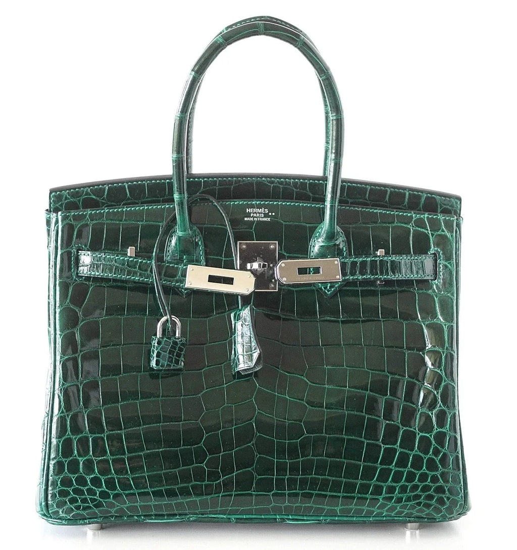 Birkin 30 Bag Emeraude Emerald Porosus Crocodile Palladium