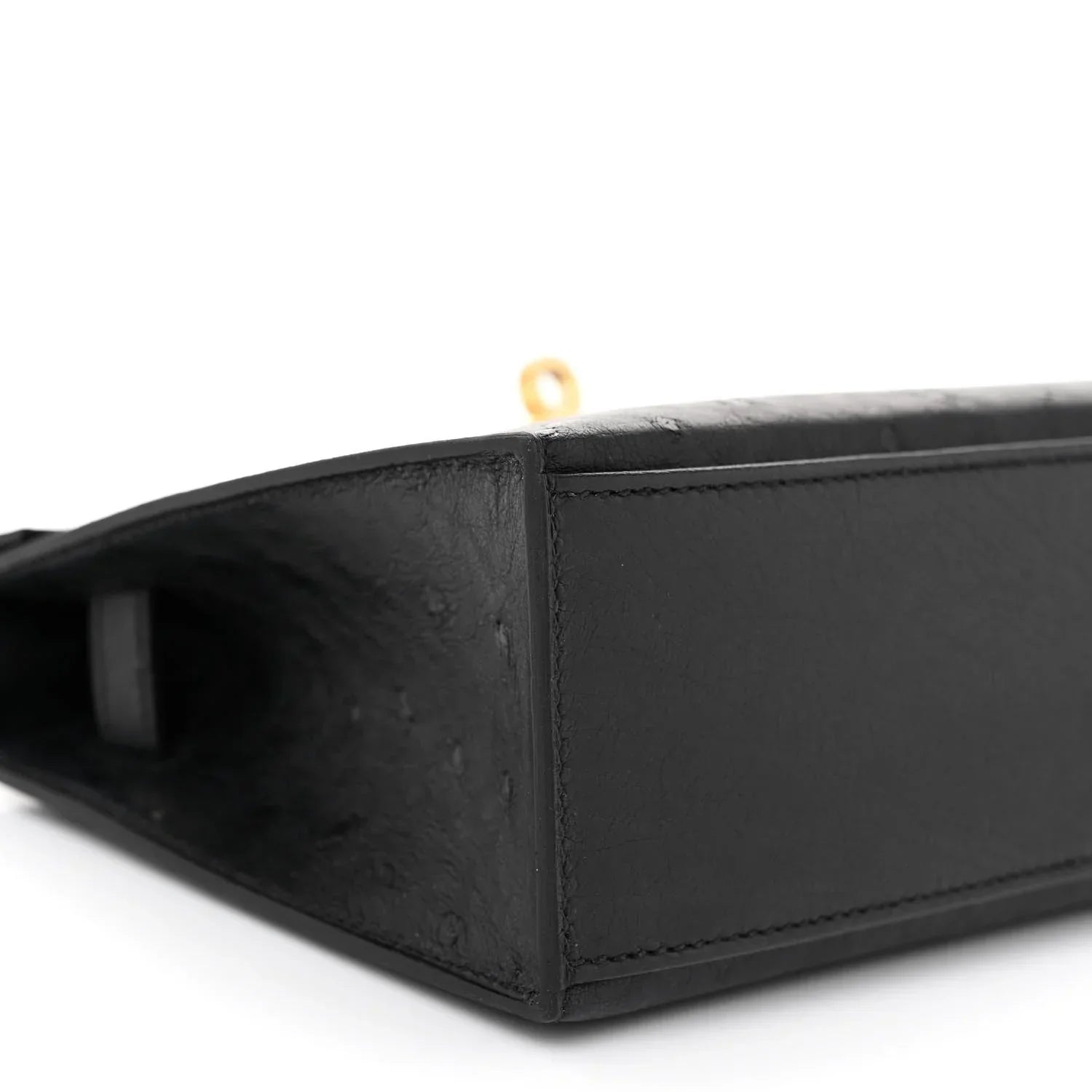 Kelly Pochette Black Ostrich Clutch Gold Hardware