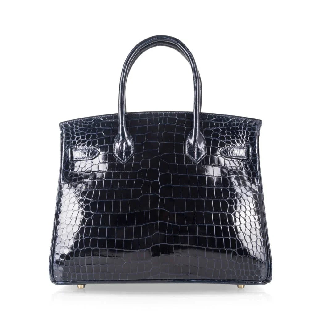 Birkin 30 Bag Blue Marine Porosus Crocodile Gold Hardware