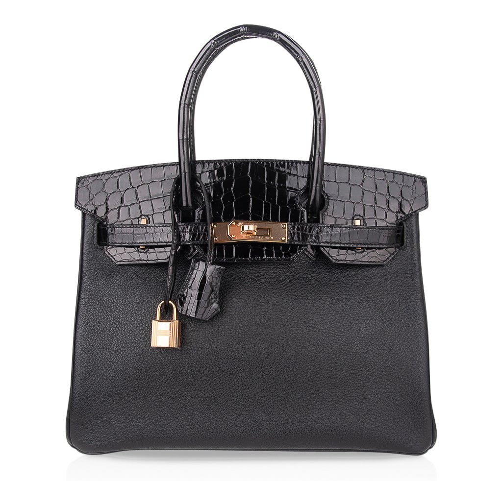Birkin 30 Touch Bag Black Crocodile / Black Leather Rose Gold Hardware