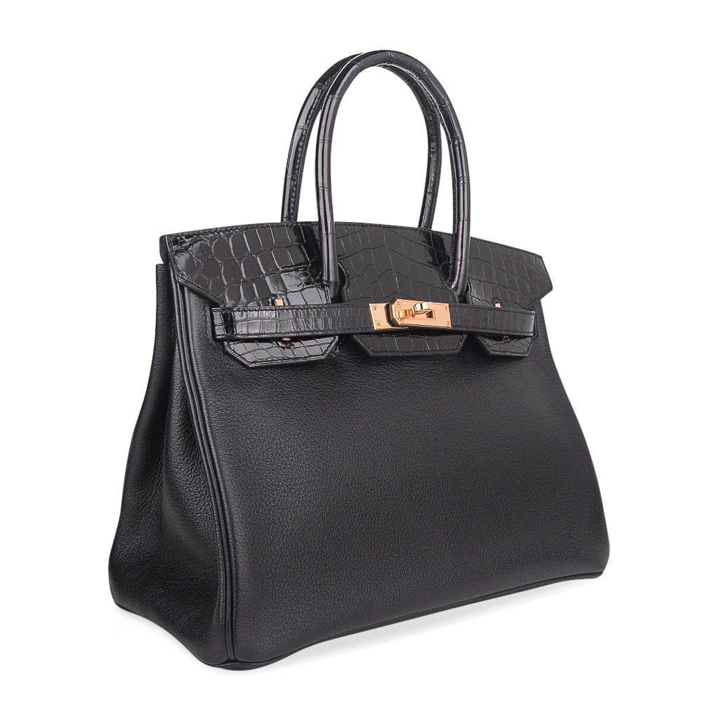 Birkin 30 Touch Bag Black Crocodile / Black Leather Rose Gold Hardware