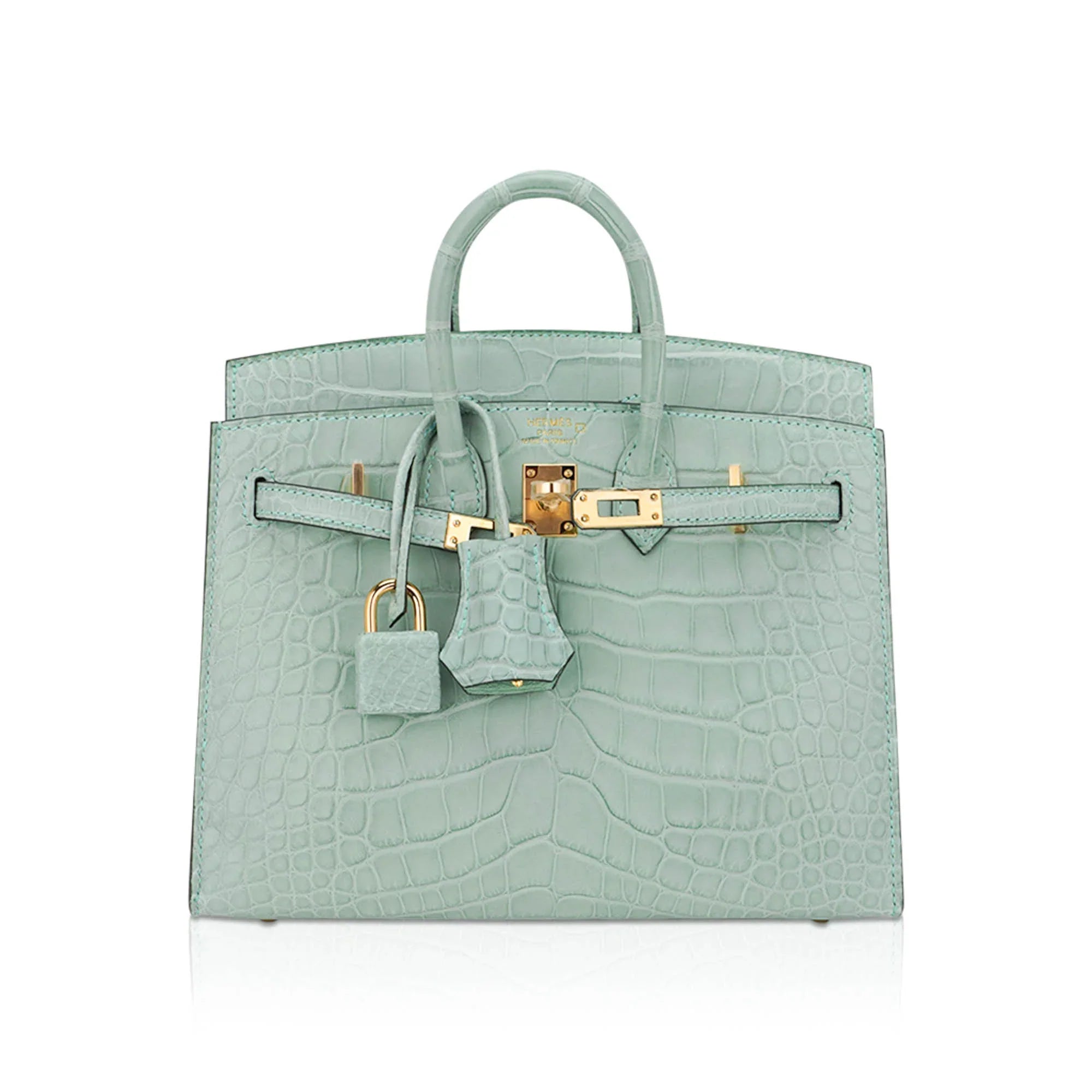 Limited Edition Birkin 20 Sellier Bag Vert D’Eau Matte Alligator with Gold Hardware