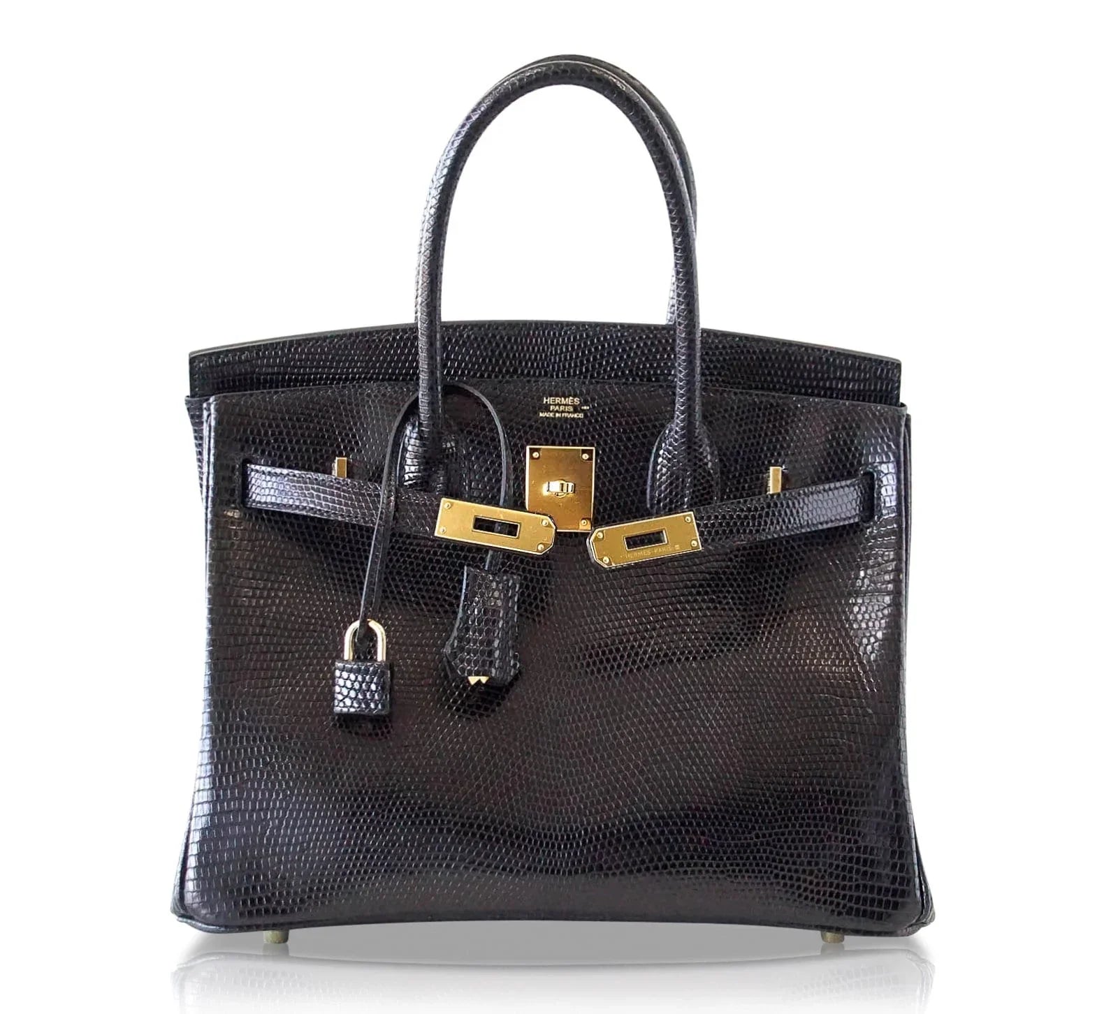 Birkin 30 Bag Jet Black Lizard Gold Hardware