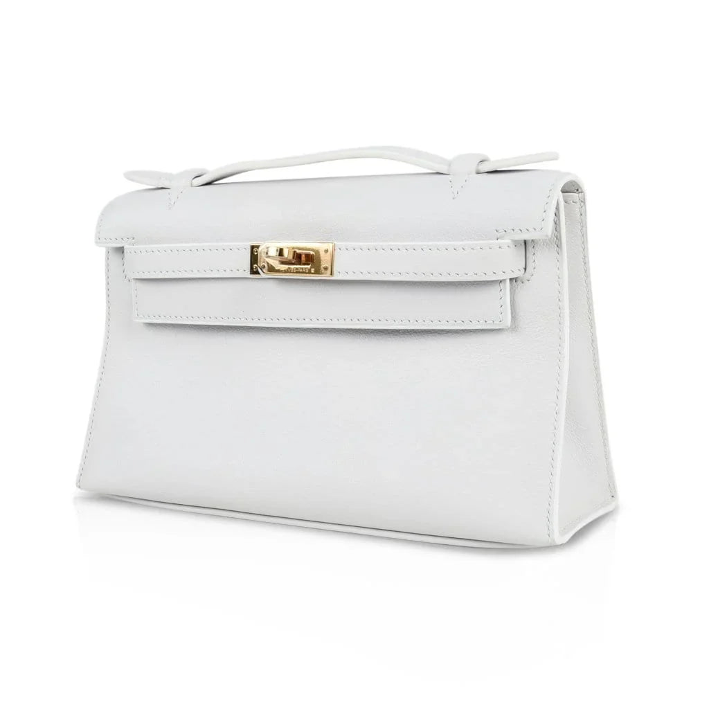 Kelly Pochette Clutch Bag Very Rare White Gold Hardware