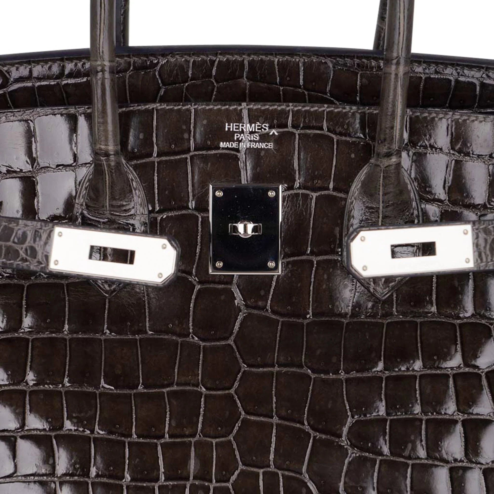 Special Order HSS Birkin 35 Bag Gris Fonce Porosus Crocodile with Palladium Hardware