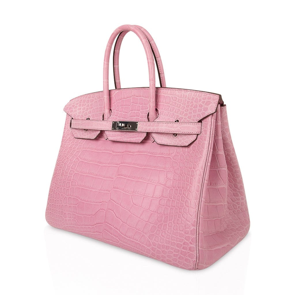 Limited Edition Birkin 35 Bag 5P Pink Matte Alligator with Palladium Hardware