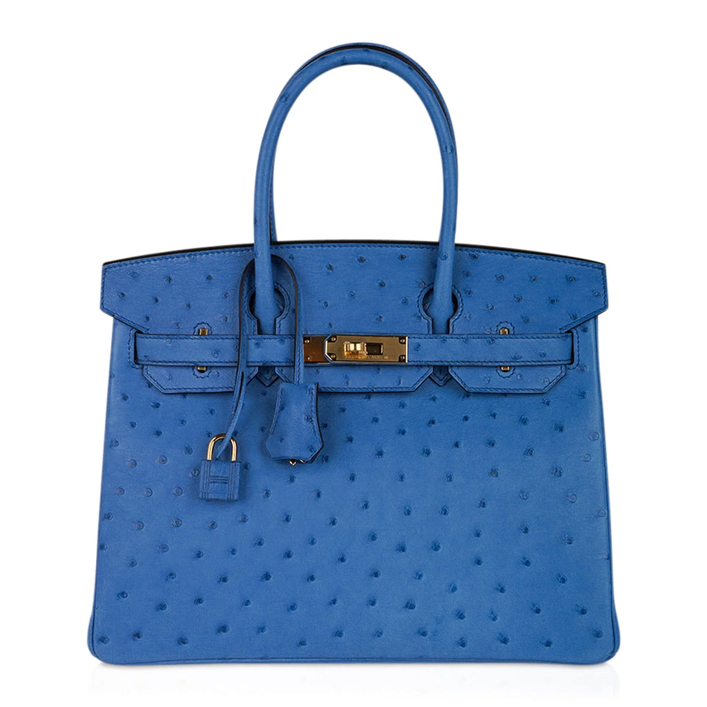 Birkin 30 Bag Bleu Mykonos Ostrich with Gold Hardware