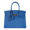 Birkin 30 Bag Bleu Mykonos Ostrich with Gold Hardware