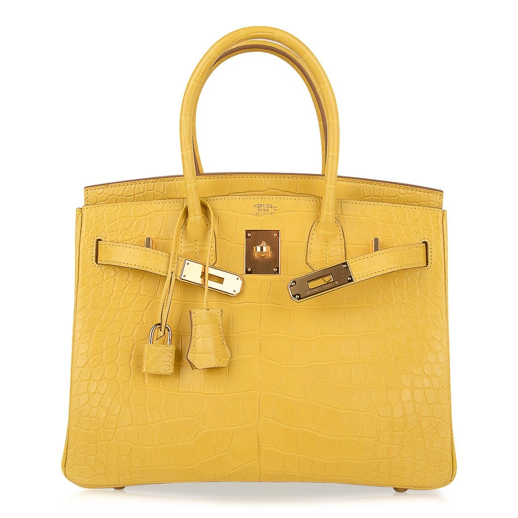 Birkin 30 Bag Mimosa Matte Alligator Gold Hardware