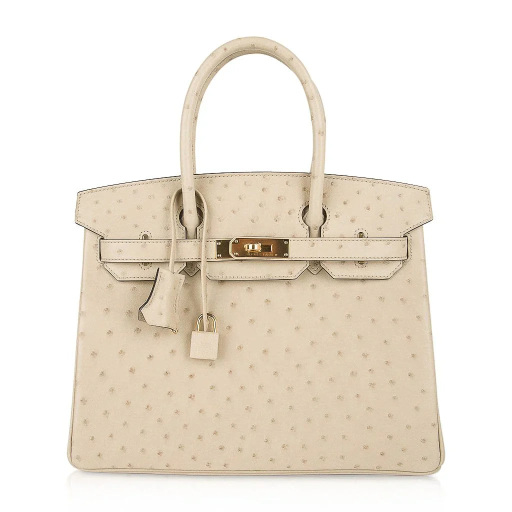 Birkin 30 Bag Ostrich Parchemin Gold Hardware New w/Box