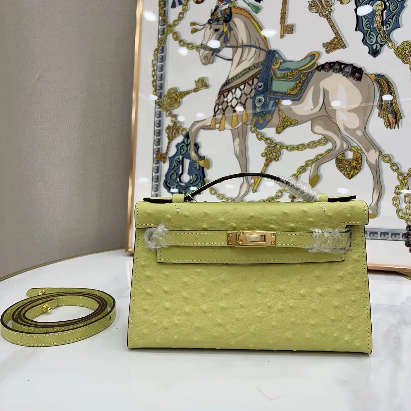 Jaune Bourgeon Ostrich Kelly Danse II Palladium Hardware