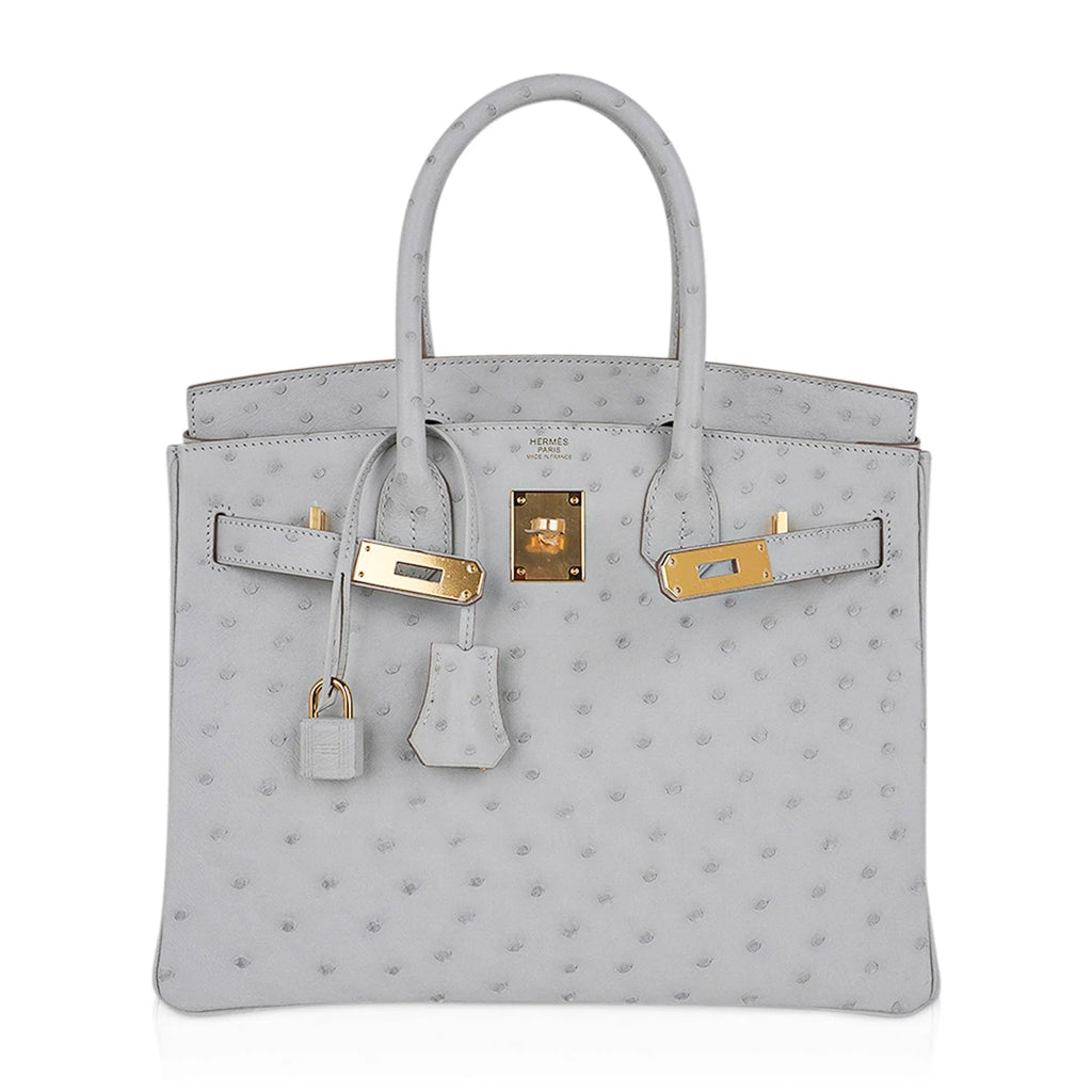Birkin 30 Bag Gris Perle Ostrich with Gold Hardware