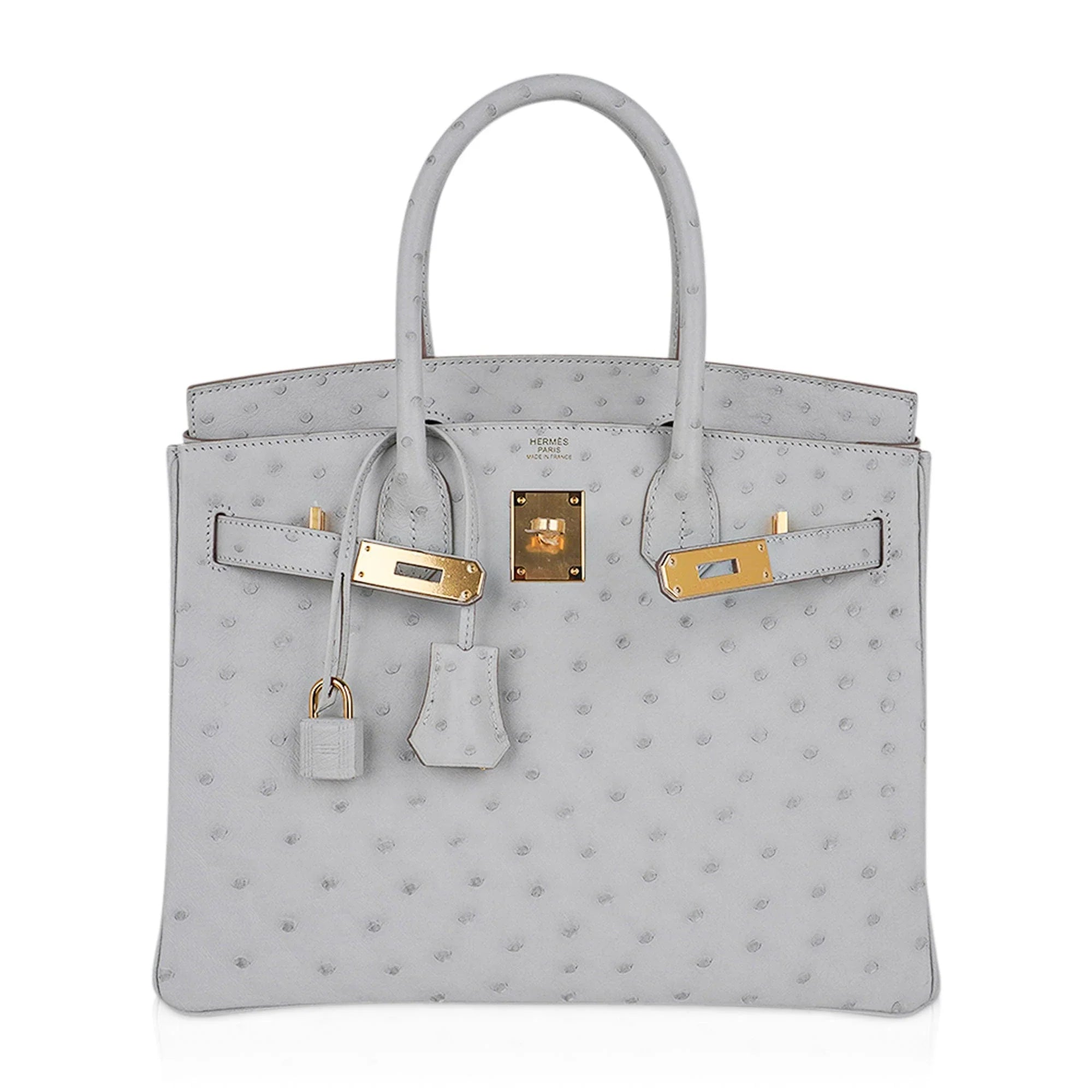 Birkin 30 Bag Gris Perle Ostrich with Gold Hardware