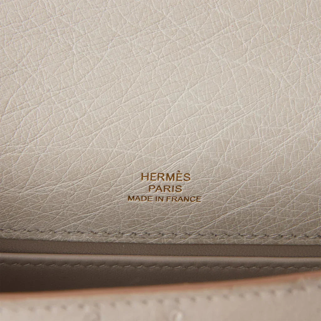 Kelly Pochette Gris Perle Ostrich Gold Hardware