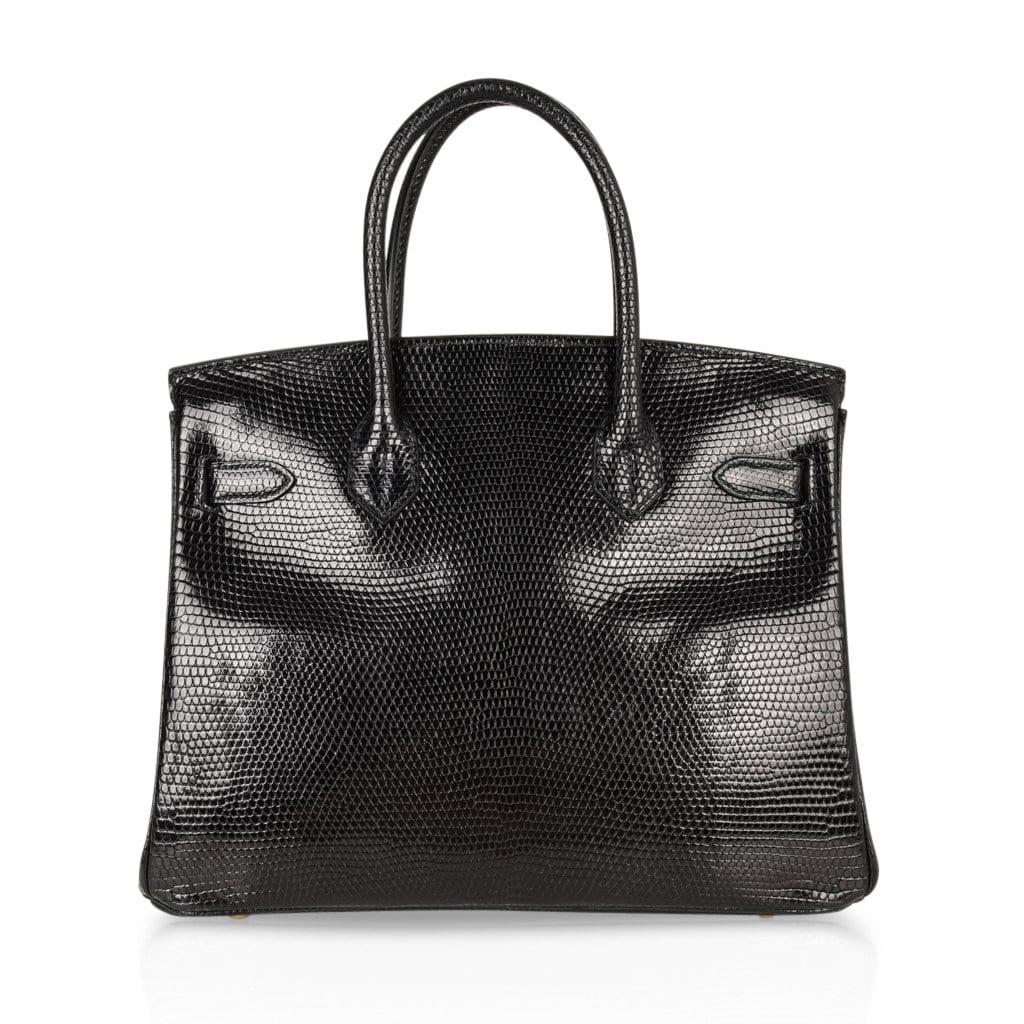 Birkin 30 Bag Jet Black Lizard Gold Hardware