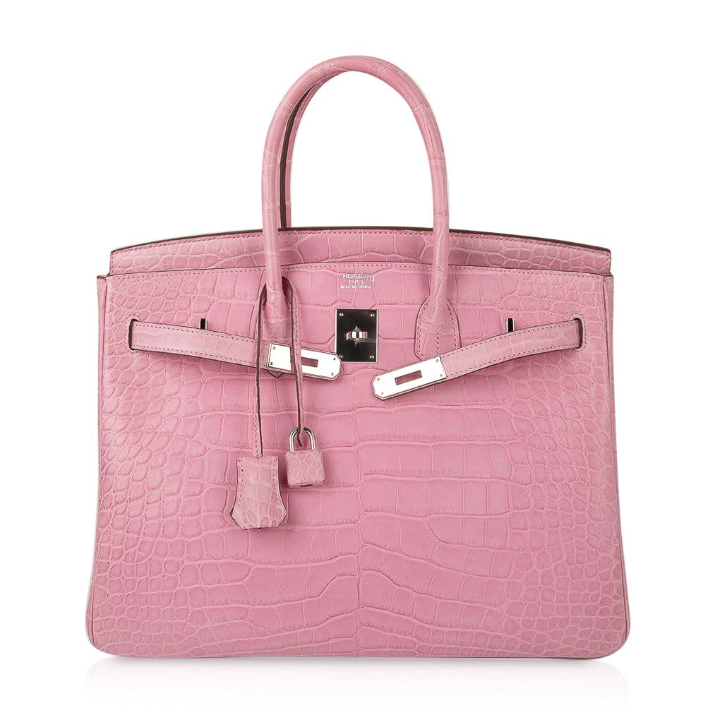 Limited Edition Birkin 35 Bag 5P Pink Matte Alligator with Palladium Hardware