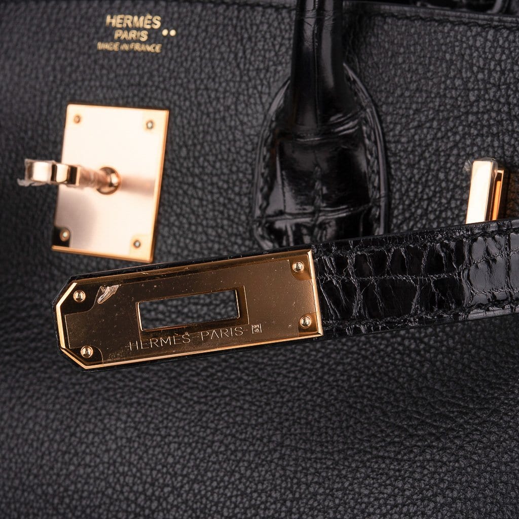 Birkin 30 Touch Bag Black Crocodile / Black Leather Rose Gold Hardware
