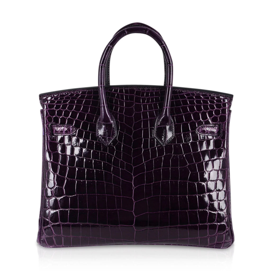 Birkin 25 Bag Aubergine Niloticus Crocodile with Gold Hardware