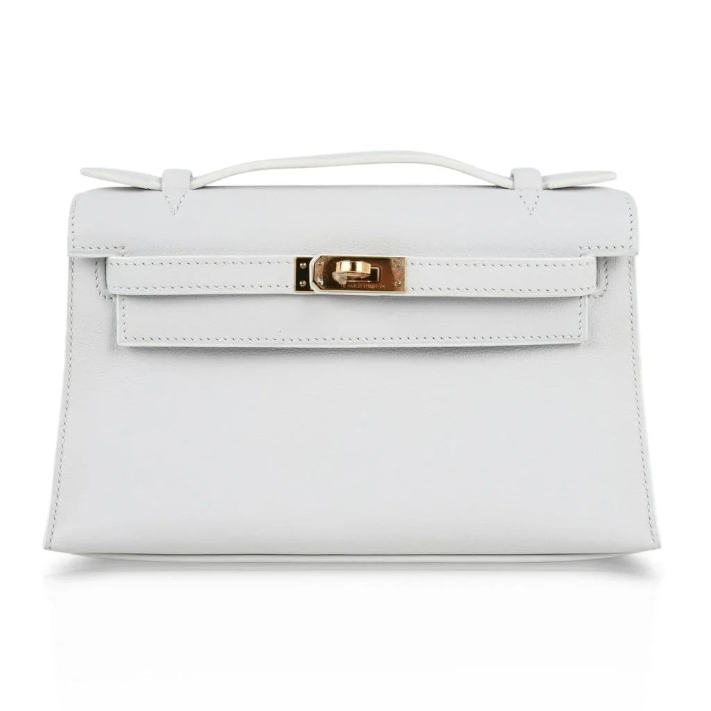 Kelly Pochette Clutch Bag Very Rare White Gold Hardware