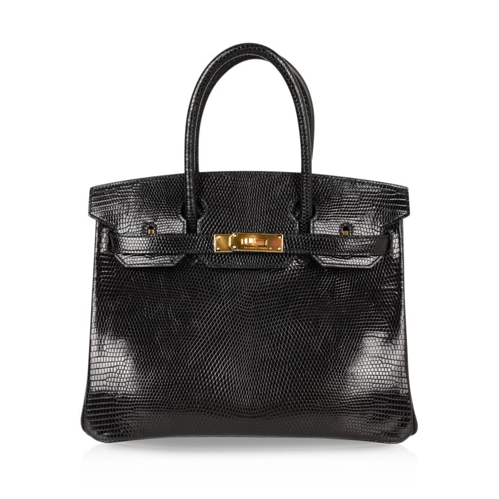 Birkin 30 Bag Jet Black Lizard Gold Hardware