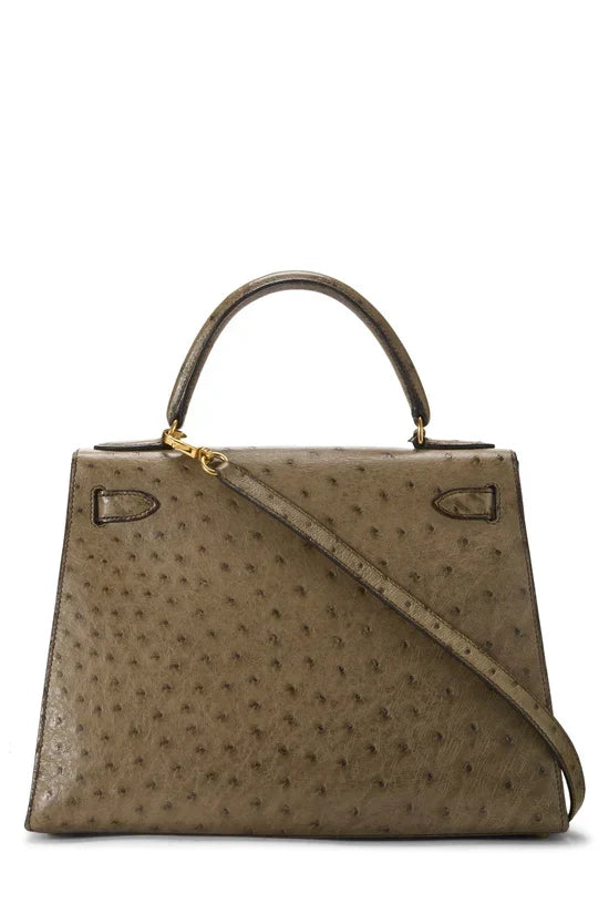 Kelly Sellier Gris Mousse Ostrich Gold Hardware