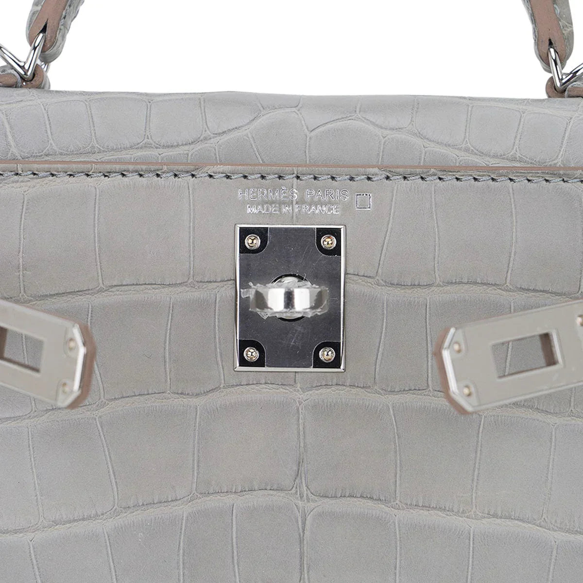 Limited Edition Mini Kelly 20 Sellier Matte Gris Perle Alligator Bag Palladium Hardware