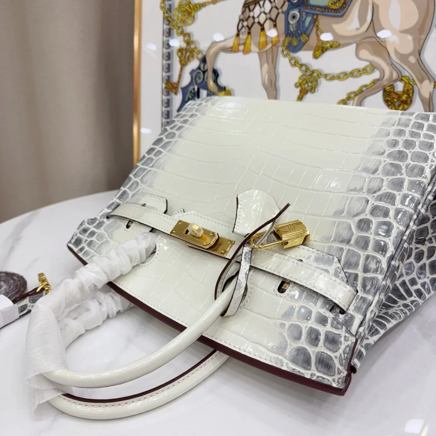 Birkin Bag Crocodile-Grain Cowhide Leather Gold Hardware
