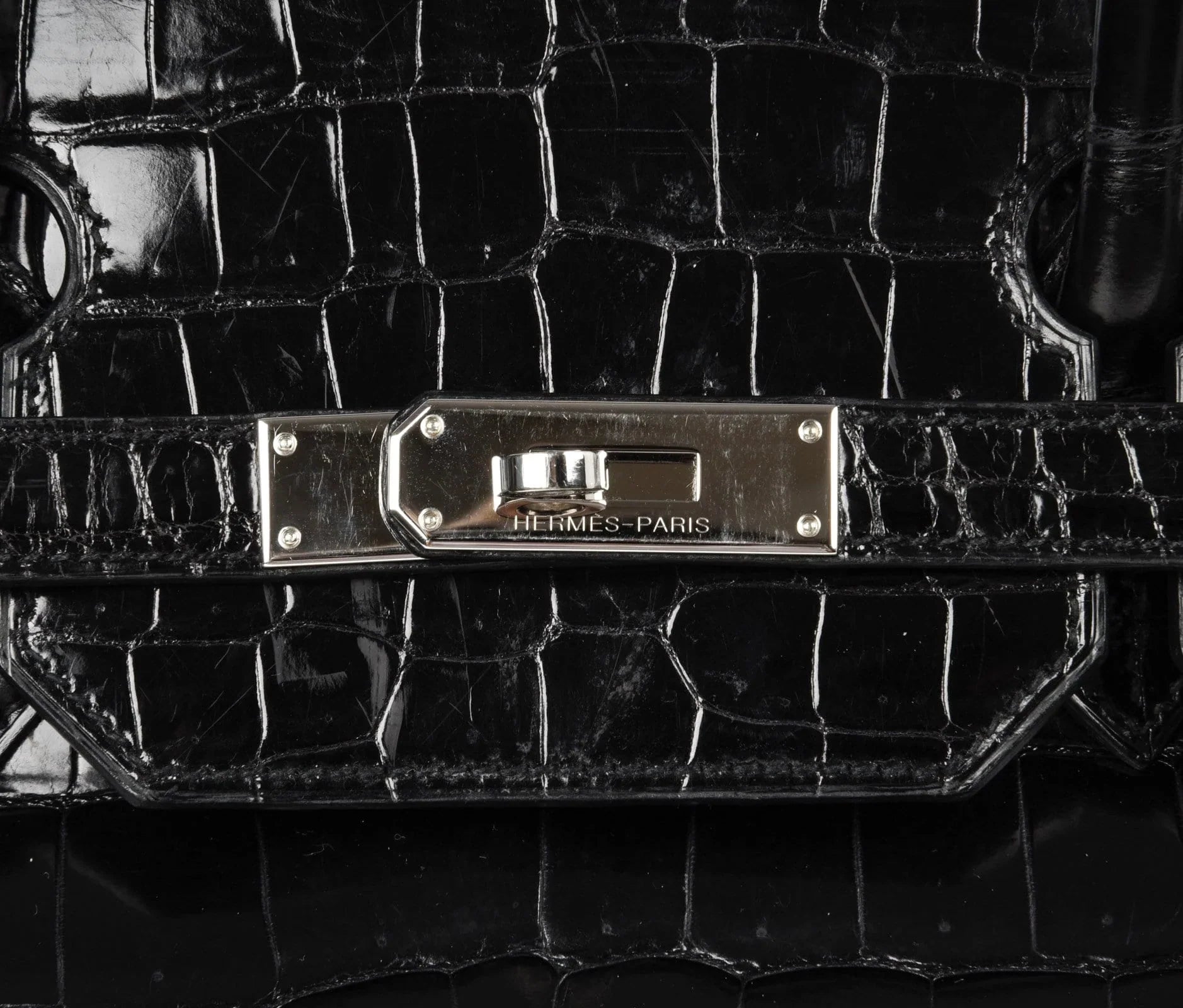 Birkin 40 Bag Black Porosus Crocodile Palladium