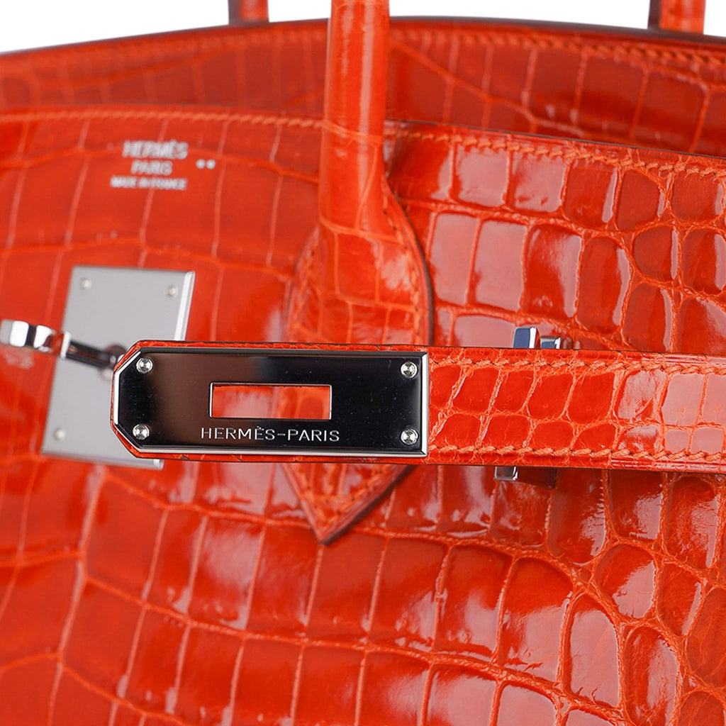Birkin 30 Bag Orange Crocodile with Palladium Hardware