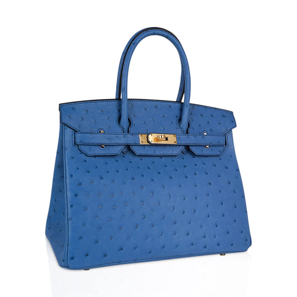 Birkin 30 Bag Bleu Mykonos Ostrich with Gold Hardware