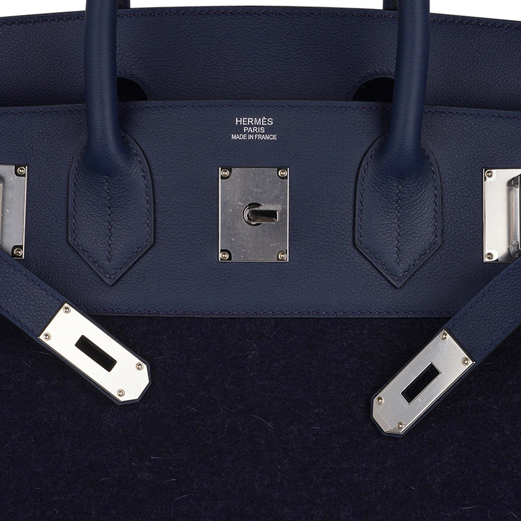 HAC Birkin 40 Bag Blue Nuit Feutre and Blue de Malte Evercolor Leather with Palladium Hardware