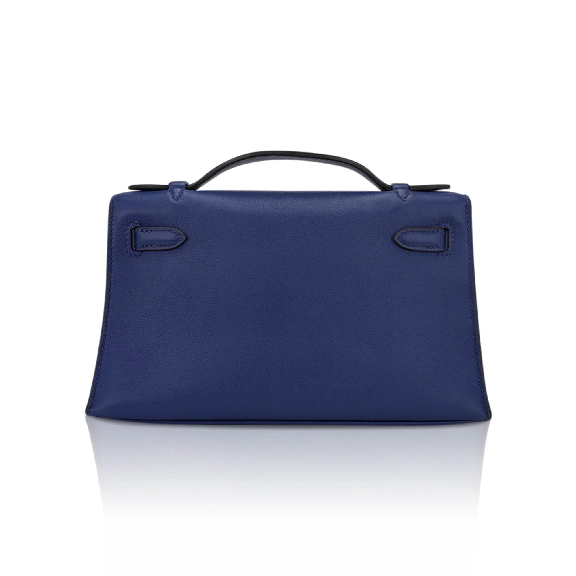 Kelly Pochette Clutch Bag Blue Sapphire Swift Leather with Palladium Hardware