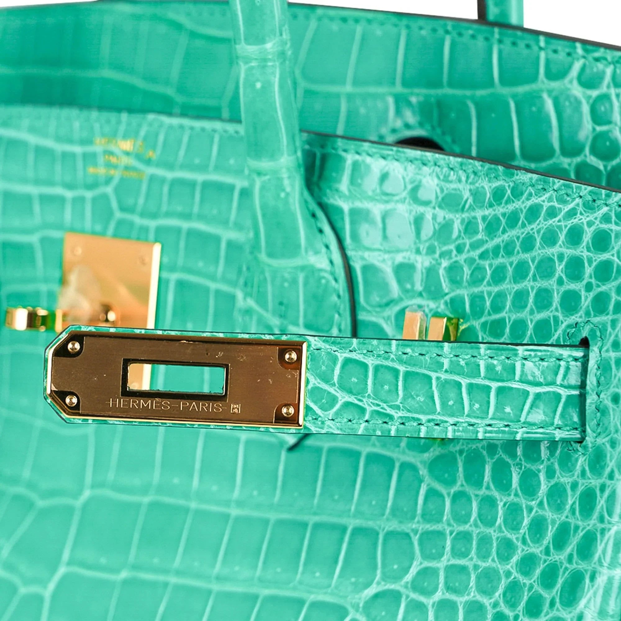 Birkin 30 Bag Jade Porosus Crocodile Gold Hardware