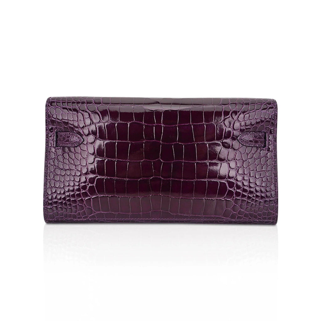 Kelly Classique To Go Wallet Cassis Alligator with Gold Hardware