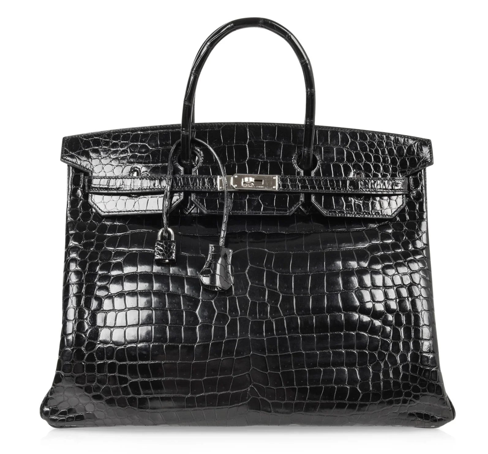 Birkin 40 Bag Black Porosus Crocodile Palladium