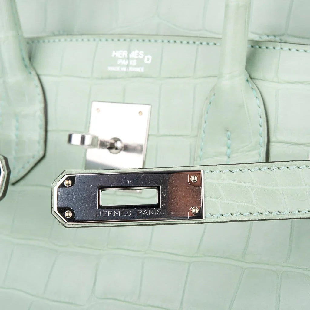 Birkin 30 Bag Vert D’eau Matte Alligator Palladium Hardware