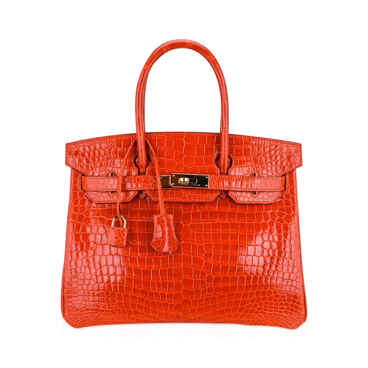 Birkin 30 Bag Orange Poppy Porosus Crocodile with Gold Hardware
