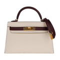 Special Order HSS Mini Kelly 20 Sellier Bag Nata & Bordeaux Epsom Leather with Gold Hardware