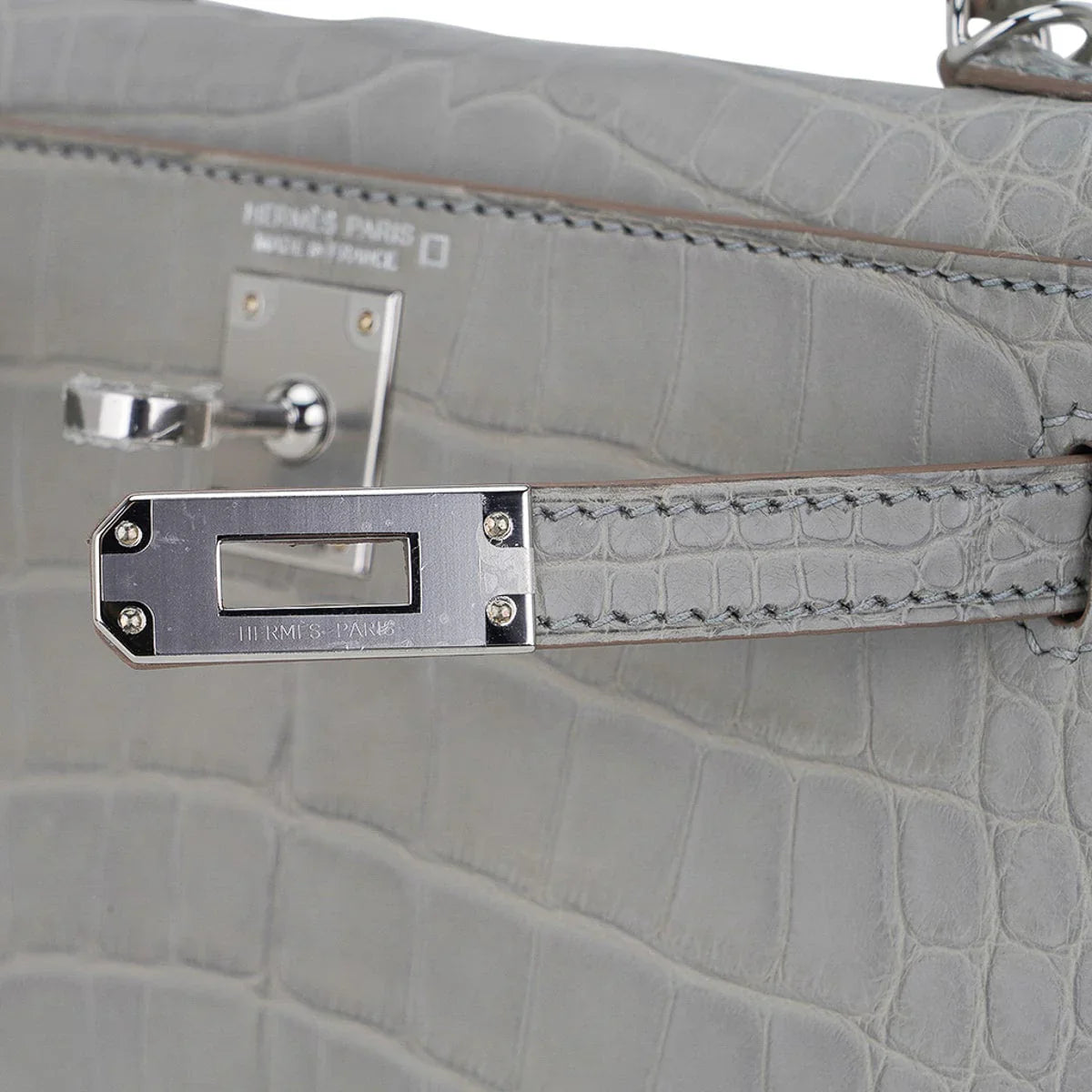 Limited Edition Mini Kelly 20 Sellier Matte Gris Perle Alligator Bag Palladium Hardware