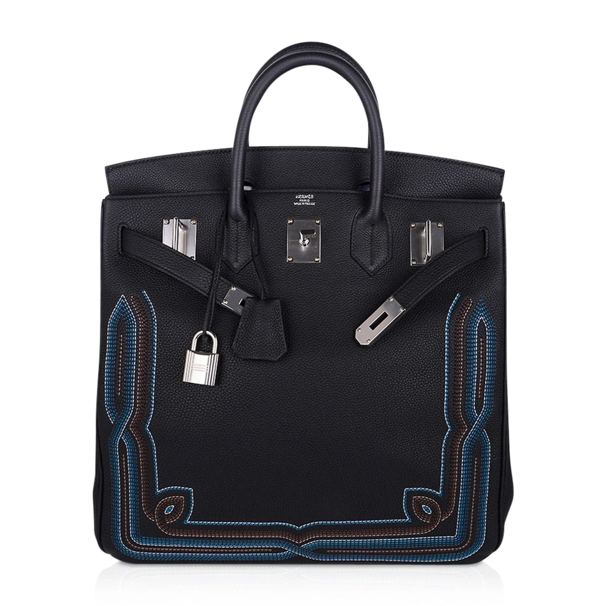 Limited Edition HAC Western Birkin 40 Bag Runway Embroidered Black Togo Leather with Palladium Hardware