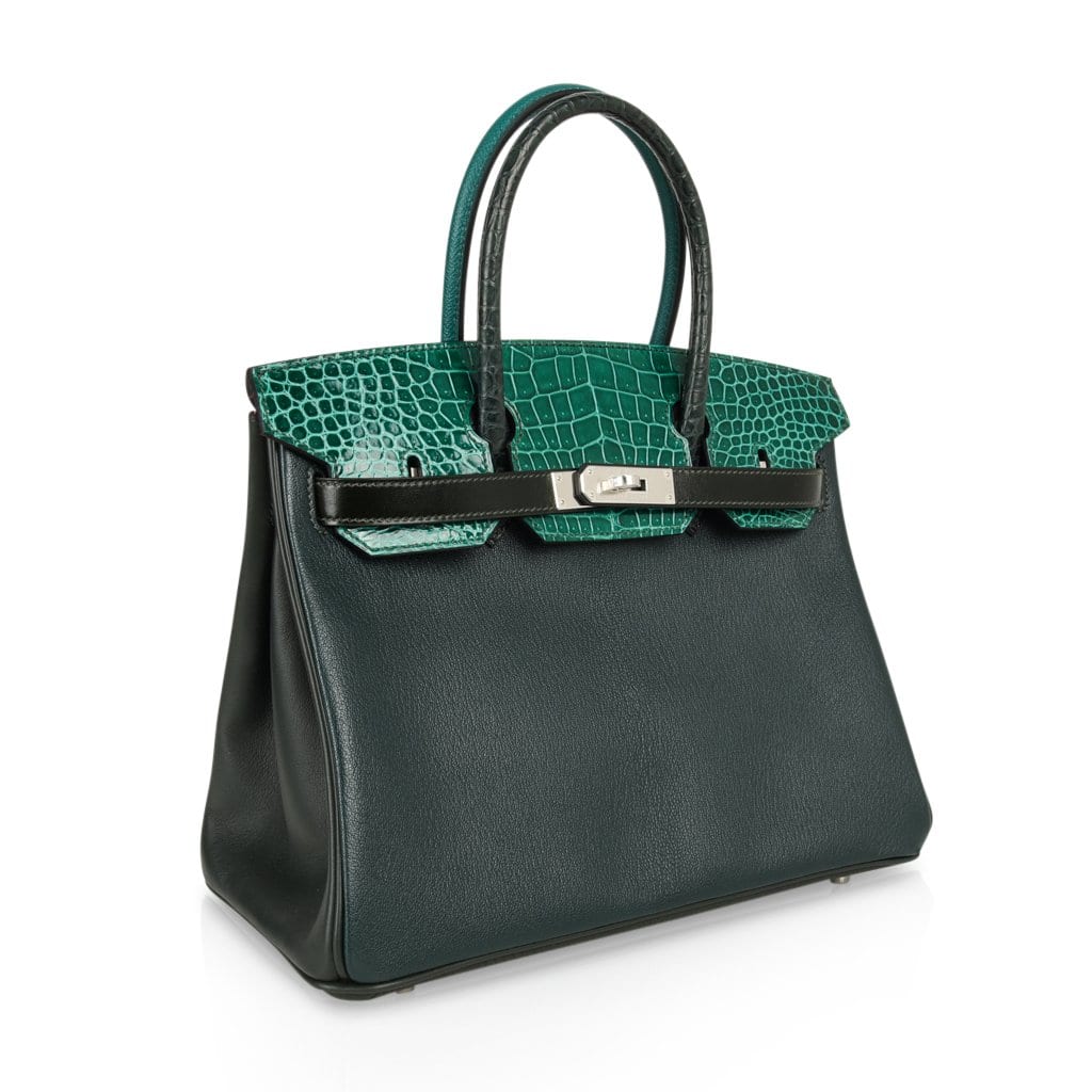 Limited Edition Birkin 30 Bag Patchwork Emerald Green Crocodile & Six Skins