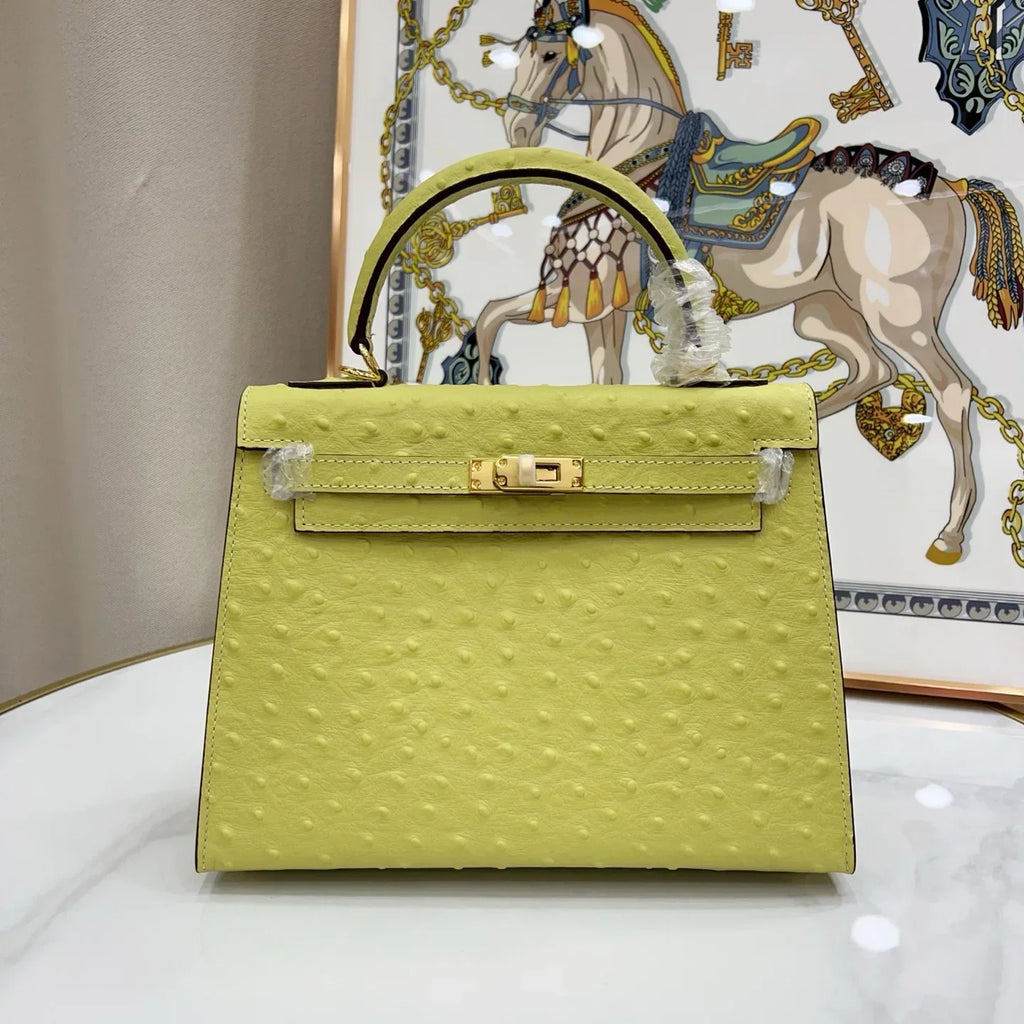 Kelly Kiwi Ostrich Grain Texture Gold Hardware