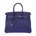Limited Edition Birkin 35 Bag Blue Sapphire Taurillon Novillo Leather & Toile Sea Surf & Fun