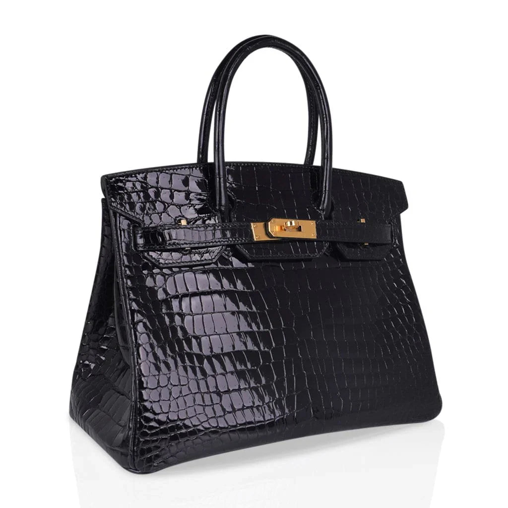 Birkin 30 Bag Black Porosus Crocodile with Gold Hardware
