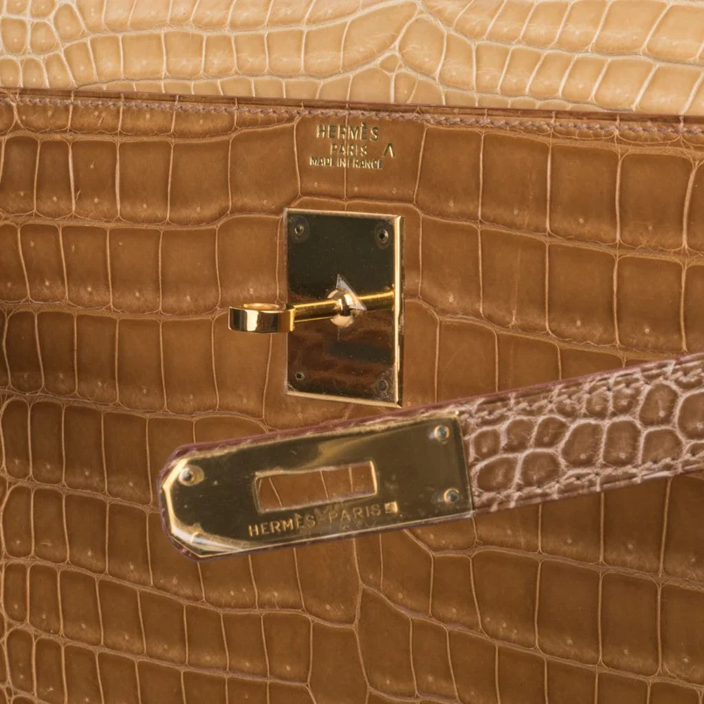 Limited Edition Tri-Color Kelly Sellier 32 Bag Poussiere Poudre Ficelle Porosus Crocodile