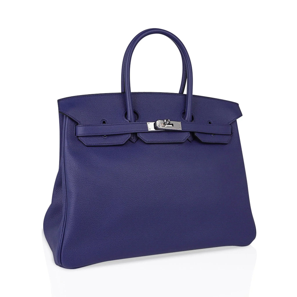 Limited Edition Birkin 35 Bag Blue Sapphire Taurillon Novillo Leather & Toile Sea Surf & Fun