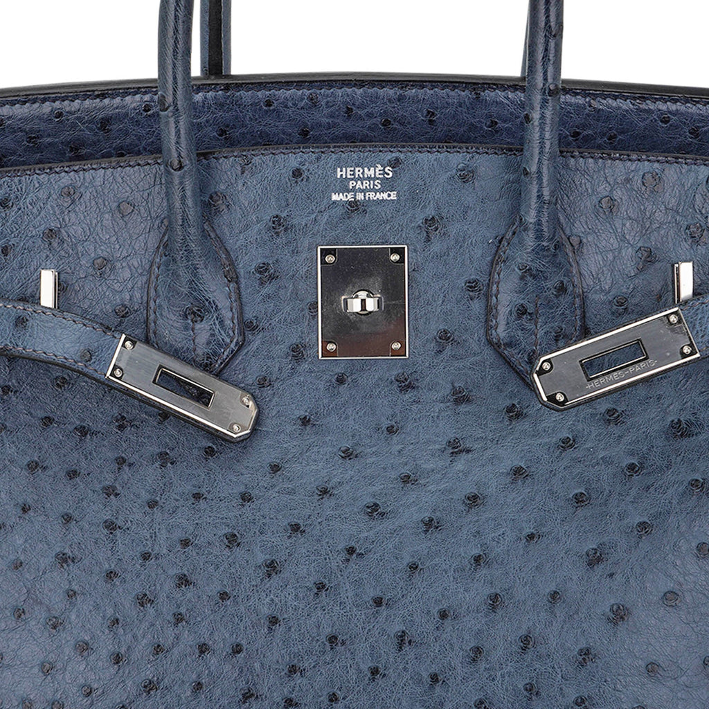 Birkin Vintage 35 Bag Blue Roi Ostrich Palladium Hardware