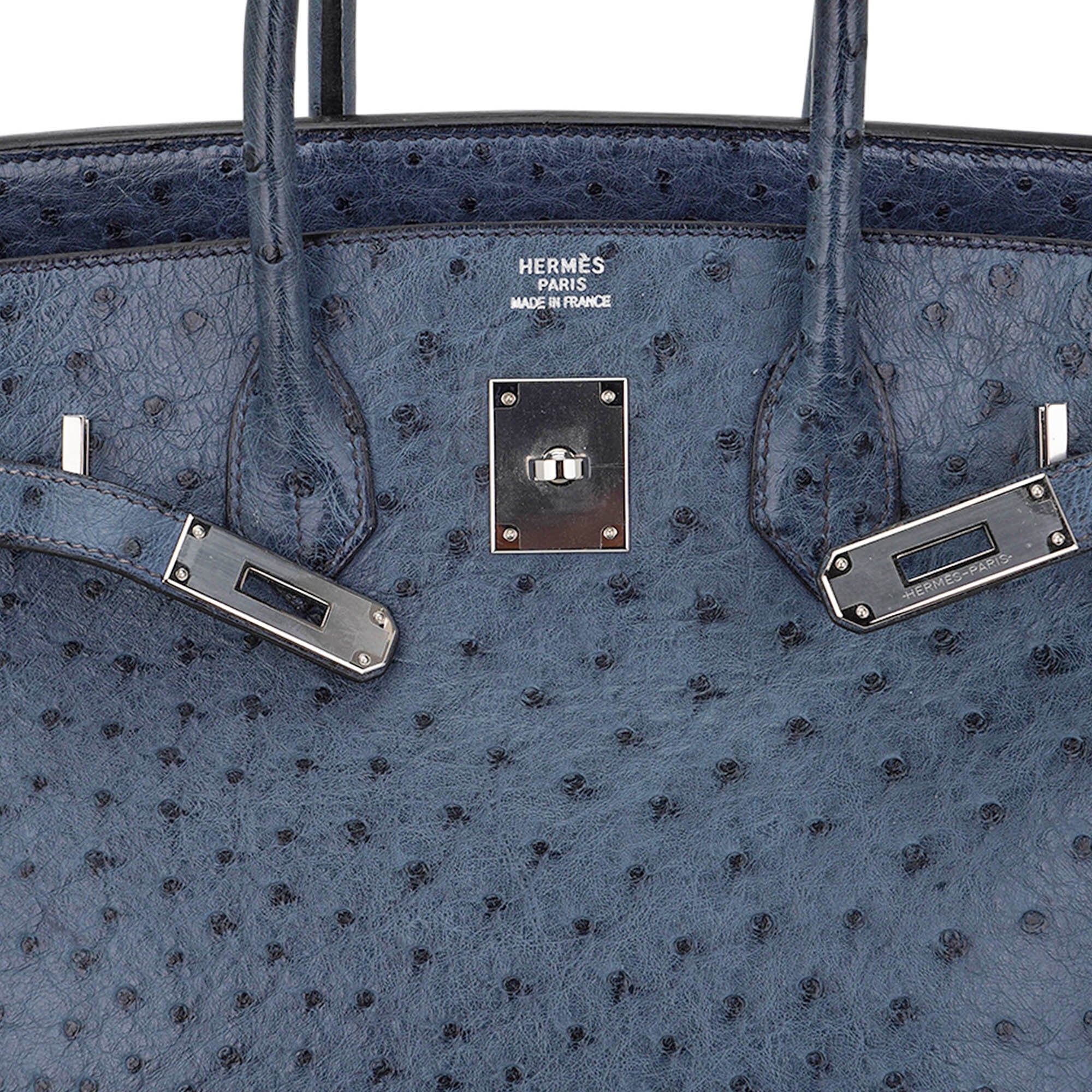 Birkin Vintage 35 Bag Blue Roi Ostrich Palladium Hardware