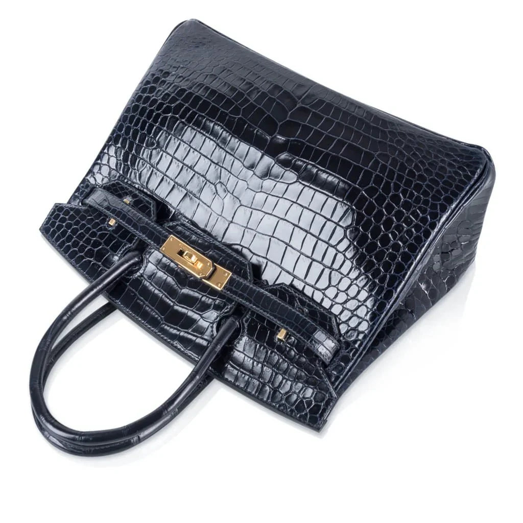 Birkin 30 Bag Blue Marine Porosus Crocodile Gold Hardware