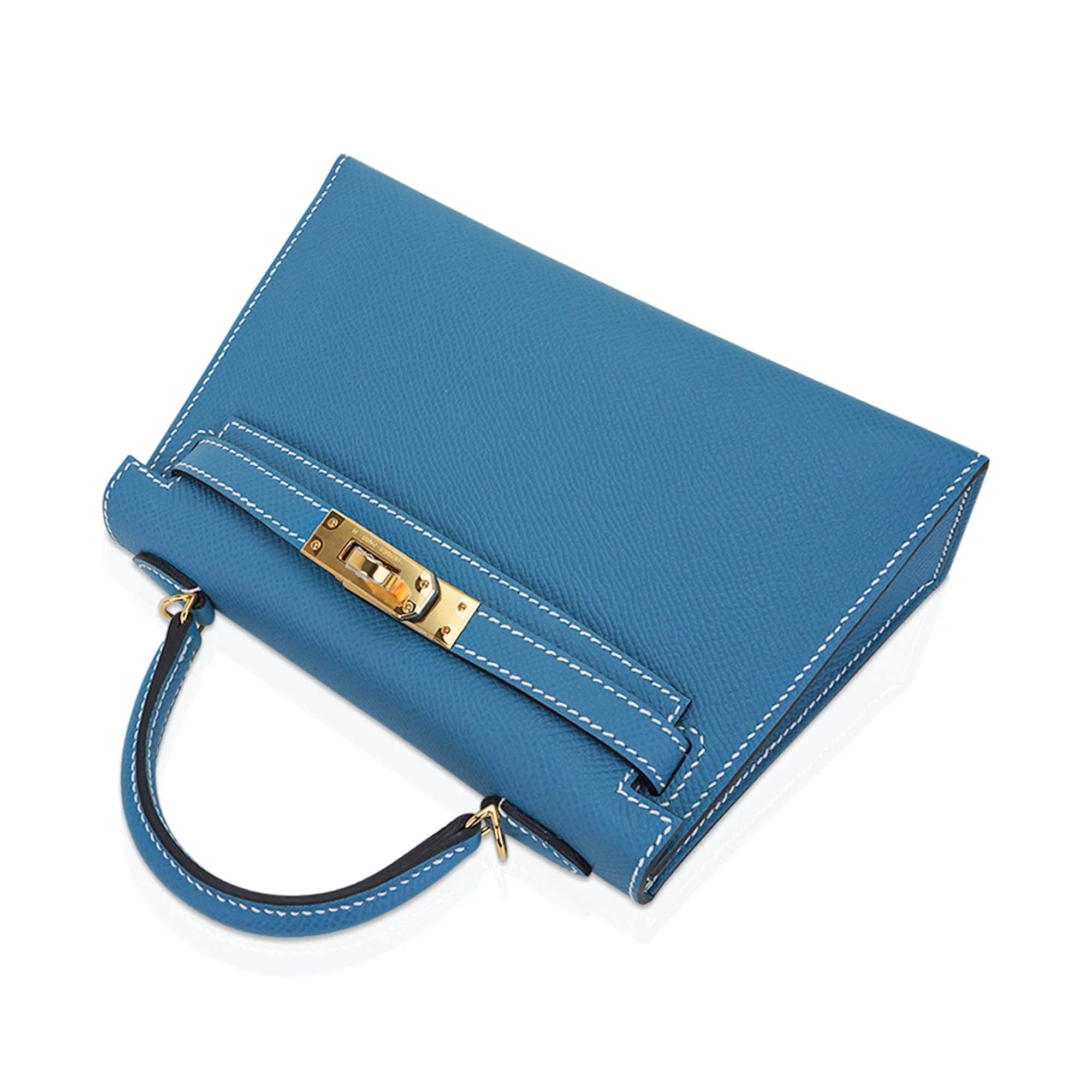 Mini Kelly 20 Bag Sellier New Blue Jean Epsom Leather with Gold Hardware